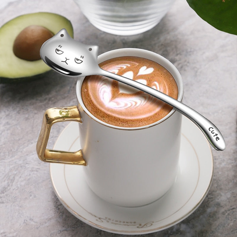 Whimsical Cat Spoons with Playful Tail Handles for Drinks and Desserts