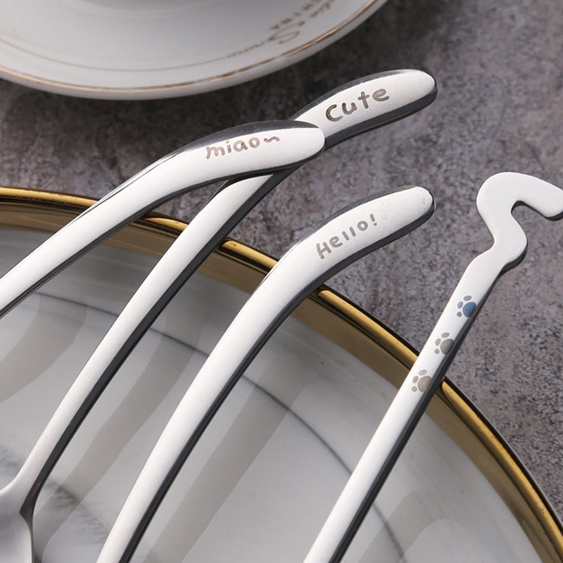 Whimsical Cat Spoons with Playful Tail Handles for Drinks and Desserts