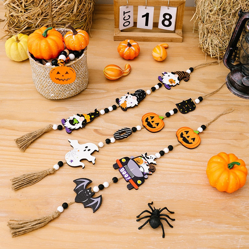 Halloween Wooden Beads Pendant - Gnome/ Pumpkin/ Bat/ Ghost