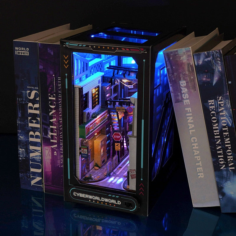 DIY 3D Wooden miniature book nook toy cyberpunk world (TakaraCorner.com)