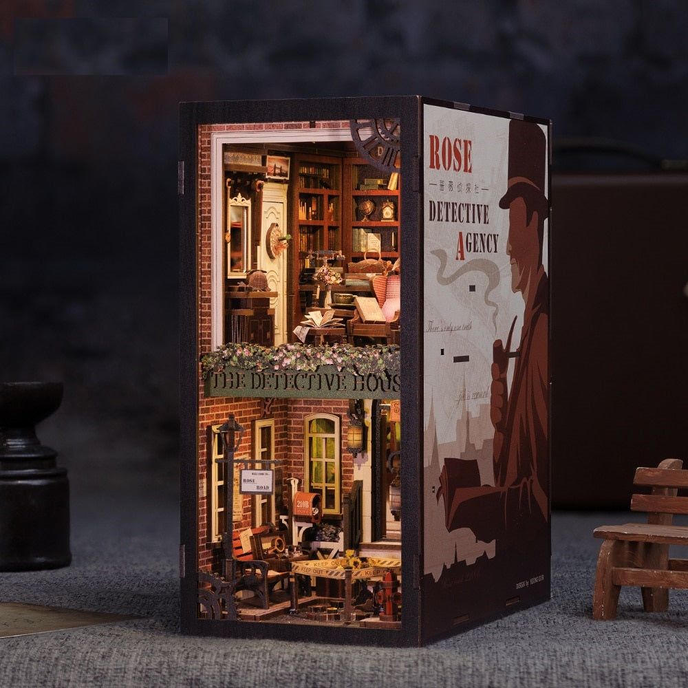 DIY wooden book nook puzzle toys light boys gift rose detective agency (TakaraCorner.com)