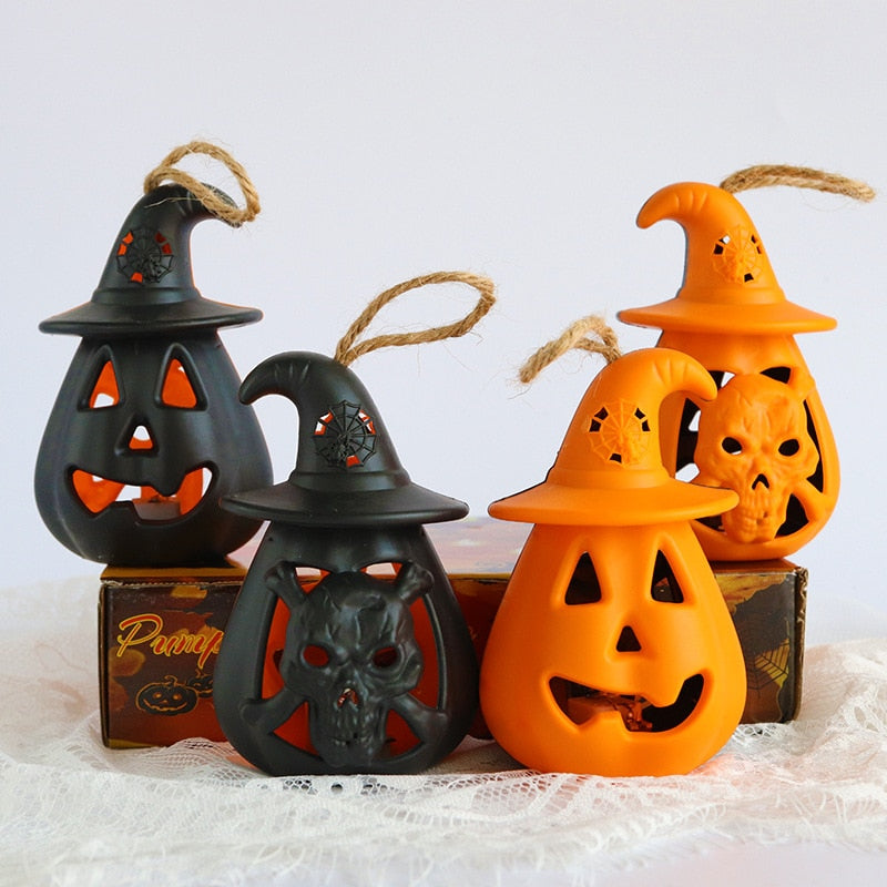 Halloween two sides pumpkin skull LED lantern ornaments (TakaraCorner.com)