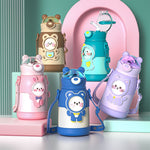 Load image into Gallery viewer, Kids children cute cartoon animal stainless steel water bottle with straw (TakaraCorner.com)
