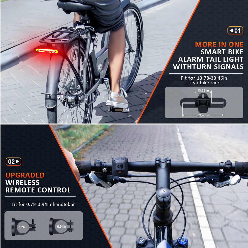 Wireless Bicycle Rear Light Anti Theft Alarm With Turn Signal