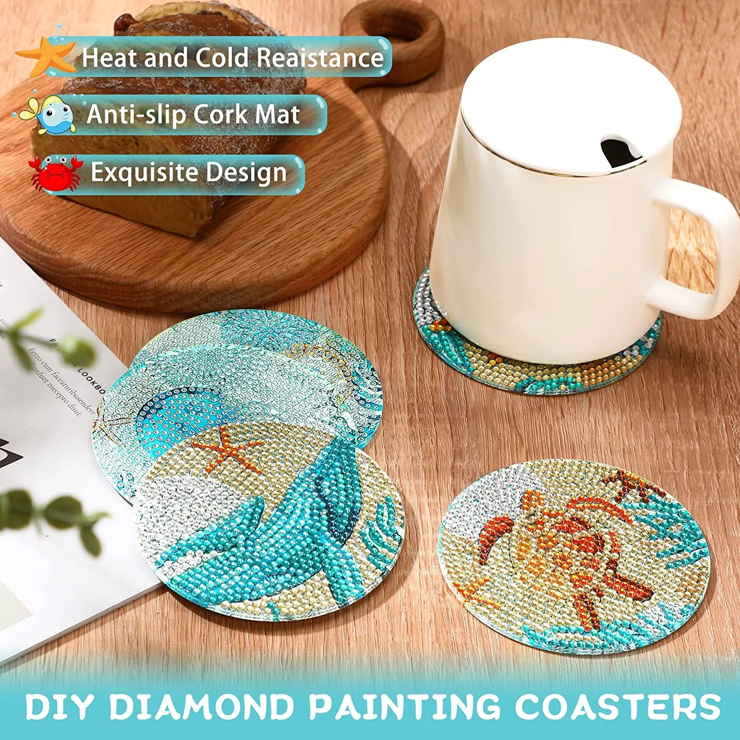 8pcs DIY Diamond Painting Coaster - Sunflower/ Sea World/ Sea Animal