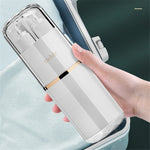 Load image into Gallery viewer, All-in-One Travel Organizer with Built-In Bottle Dispenser, Comb, Mirror, and Toothbrush Compartment
