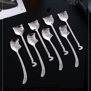 Whimsical Cat Spoons with Playful Tail Handles for Drinks and Desserts