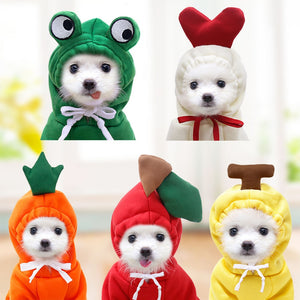 Cute pet dog cat Halloween Christmas winter costumes hoodie sweatshirt fruit vegetables frog heart (TakaraCorner.com)