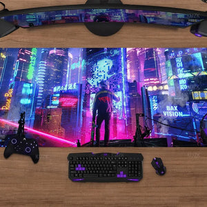 Cyberpunk Neon City Large Mouse Pad