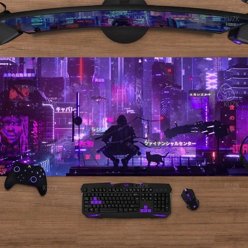 Cyberpunk Neon City Large Mouse Pad