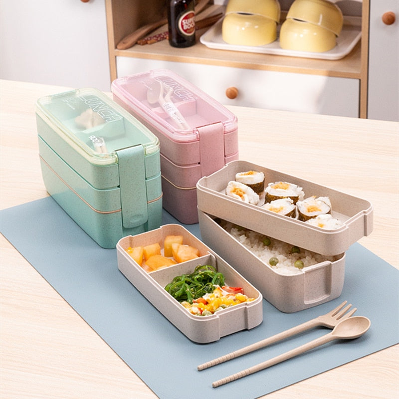 Eco-Friendly Microwaveable Wheat Straw Containers – Various Shapes with Utensils – BPA-Free Lunch Solution