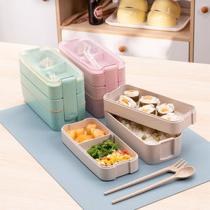 Eco-Friendly Microwaveable Wheat Straw Containers – Various Shapes with Utensils – BPA-Free Lunch Solution