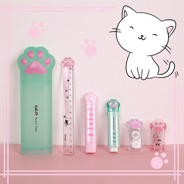 Cat Kitty Pencil Stationery Set School Student Supplies TakaraCorner.cm)