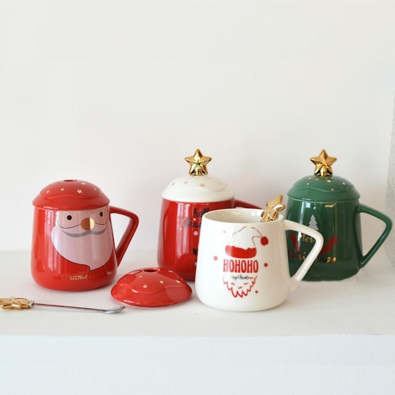 Christmas Ceramic Mug with Lip and Spoon (TakaraCorner.com)