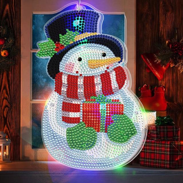 LED Lights Snowman DiamondPainting Pendant Christmas 5D Diamond