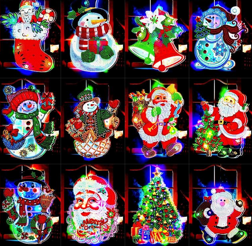 Christmas Diamond Painting Ornament Kit With LED Light (TakaraCorner.com)