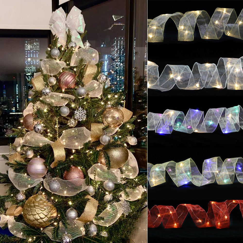 Christmas Ribbon String LED Lights Decorations - TakaraCorner.com