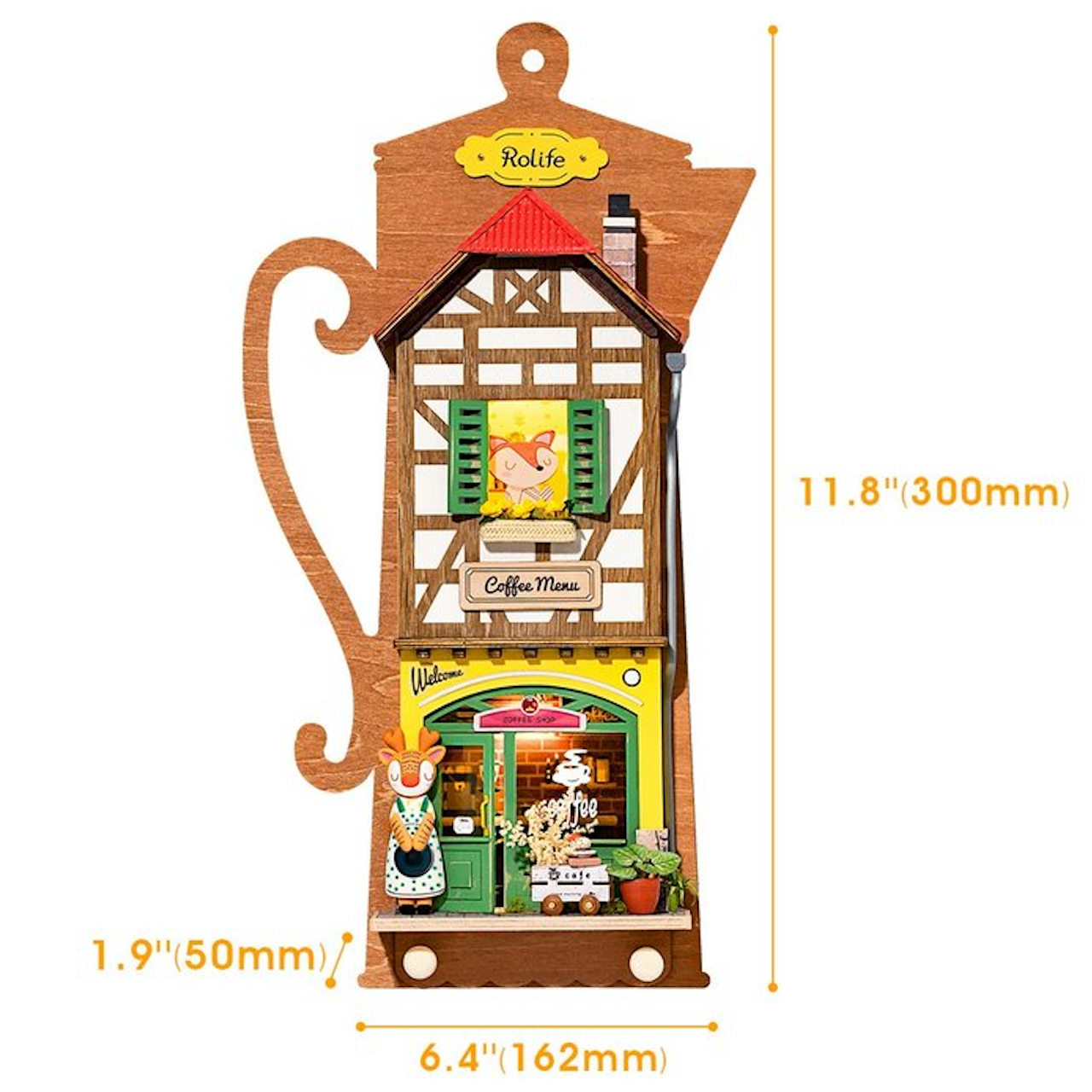 Wooden Wall Hanging Miniature House With Furniture & Lights - Cozy Coffee House