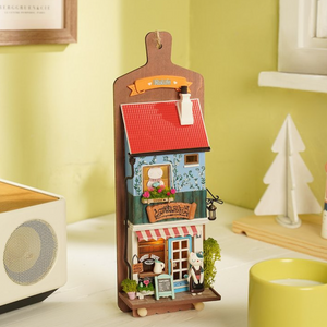 Wooden Wall Hanging Miniature House With Furniture & Lights - Bakery