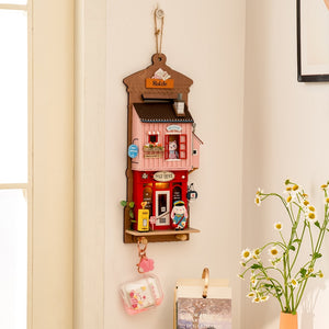 Wooden Wall Hanging Miniature House With Furniture & Lights - Post Office