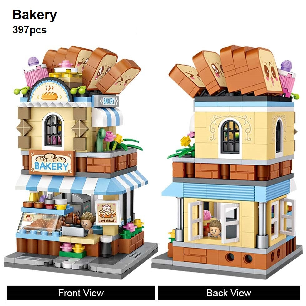 Mini Block Dollhouse Street View - Barber Shop/ Bakery/ Photo Shop/ Clothing Store