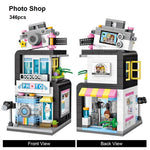 Load image into Gallery viewer, Mini Block Dollhouse Street View - Barber Shop/ Bakery/ Photo Shop/ Clothing Store
