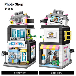 Mini Block Dollhouse Street View - Barber Shop/ Bakery/ Photo Shop/ Clothing Store