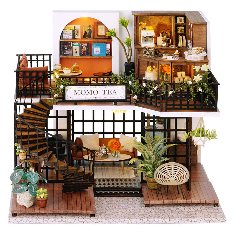 DIY miniature wooden dollhouse girl gift momo tea house (TakaraCorner.com)