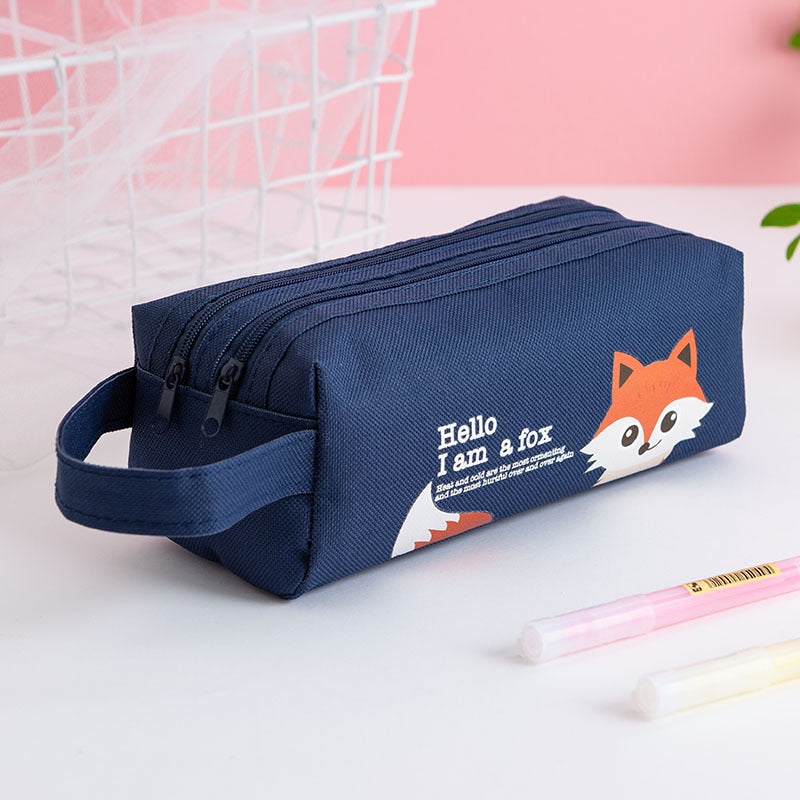 Double Zipper Pencil Case - Space, Animal