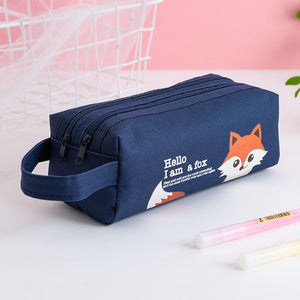 Double Zipper Pencil Case - Space, Animal