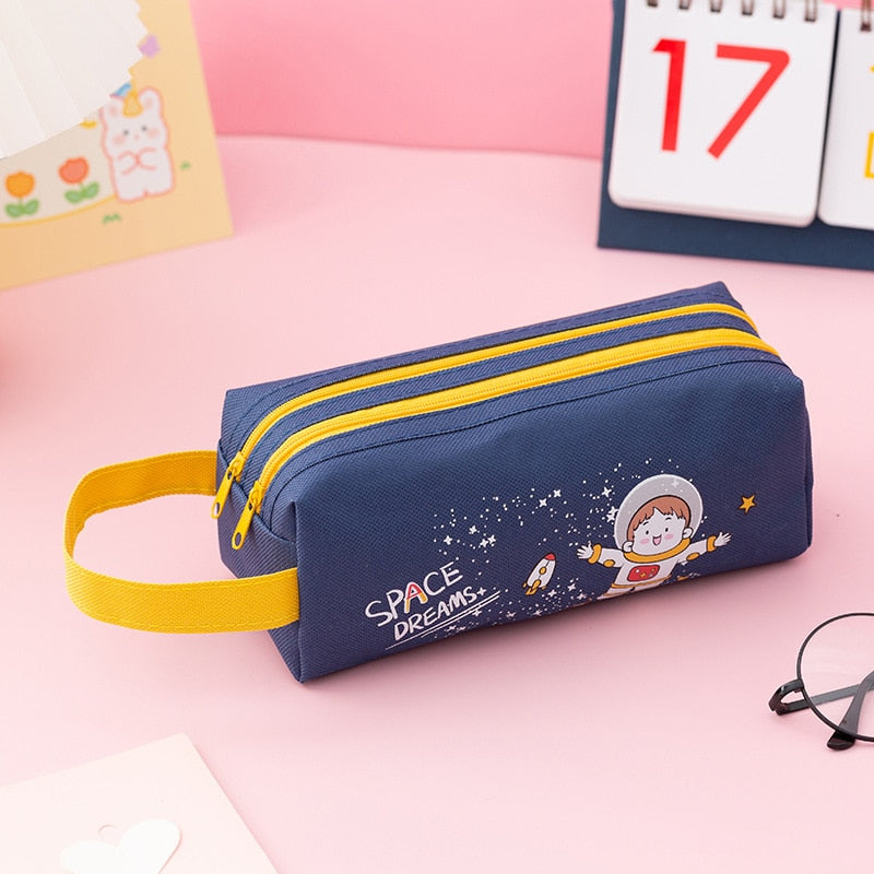 Double Zipper Pencil Case - Space, Animal