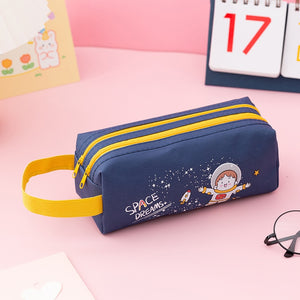 Double Zipper Pencil Case - Space, Animal