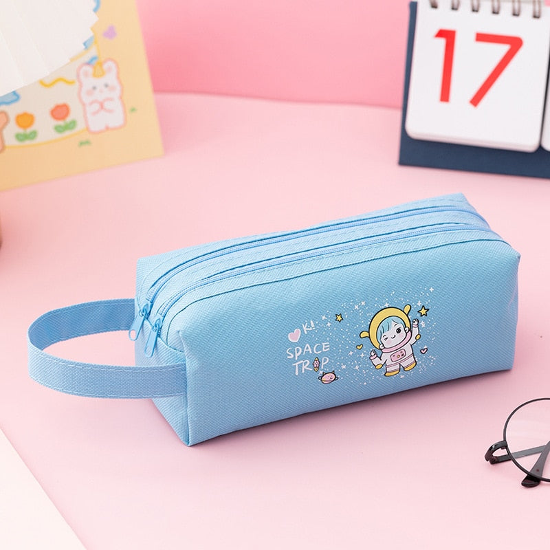 Double Zipper Pencil Case - Space, Animal