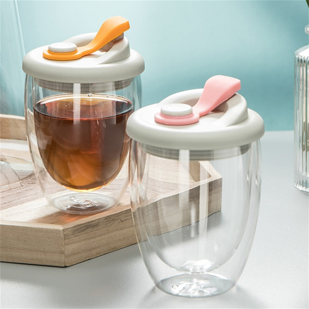 Double Wall Glass Mug With Sealed Lid