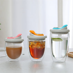 Double Wall Glass Mug With Sealed Lid