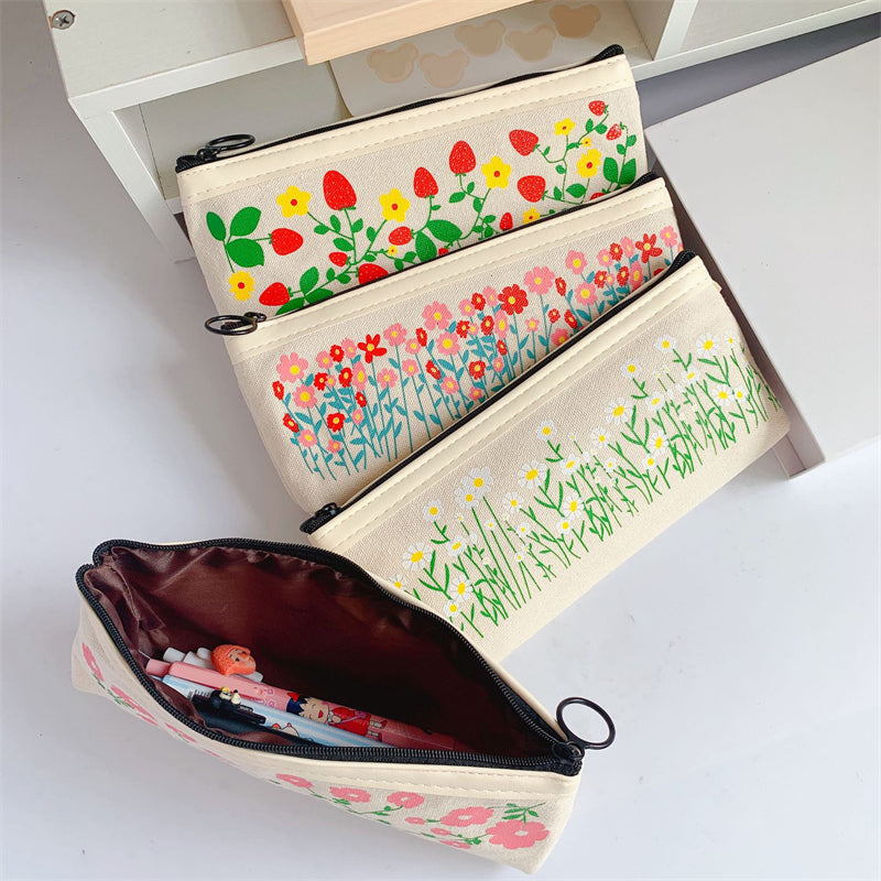 Floral Flower Canvas Pencil Case Classic Stationery Box Student School (TakaraCorner.com)