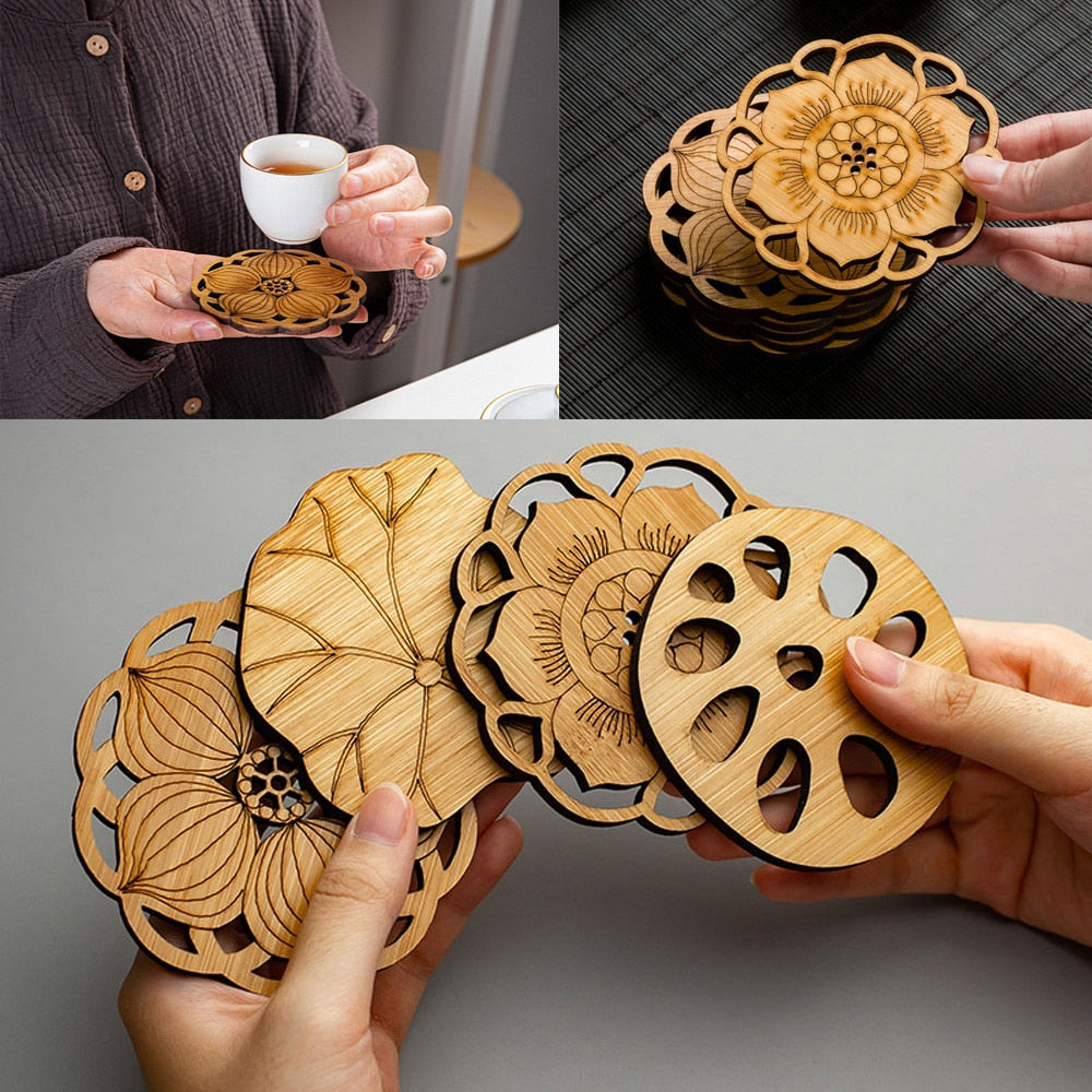 Lotus shape bamboo cup coaster (TakaraCorner.com)