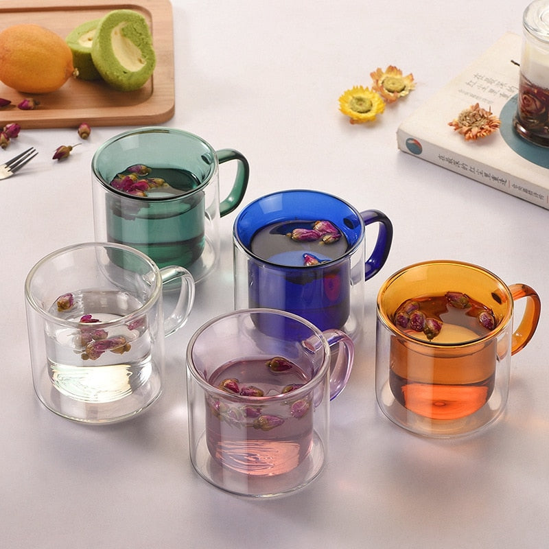 Multicolor Double Wall Glass Mug