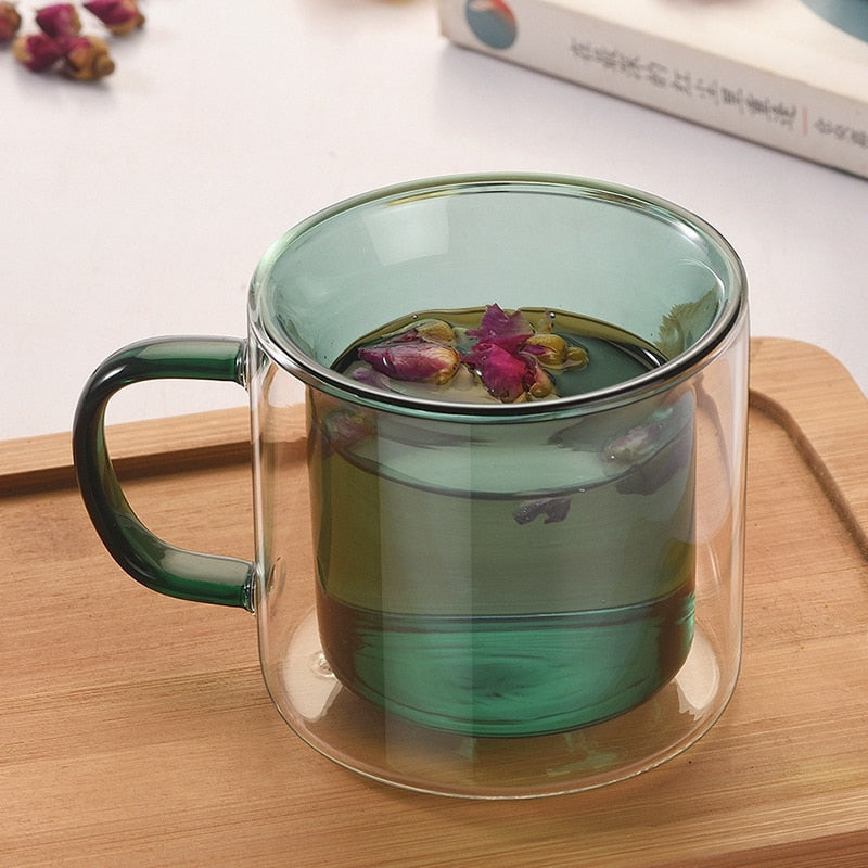 Multicolor Double Wall Glass Mug