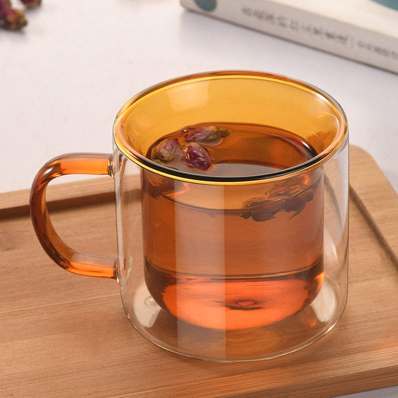 Multicolor Double Wall Glass Mug