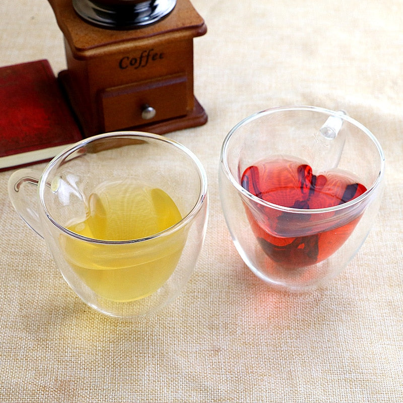 Heart Shaped Double Wall Glass Mug