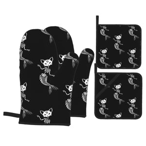 Skull Mermaid Cat Gloves And Insulation Pad