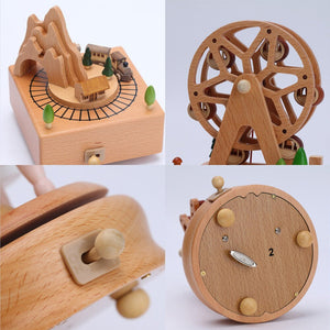 Rotating Wooden Music Box - Train, Castle, Dancer, Ferris Wheel, Seesaw, Tower, Merry-Go-Around